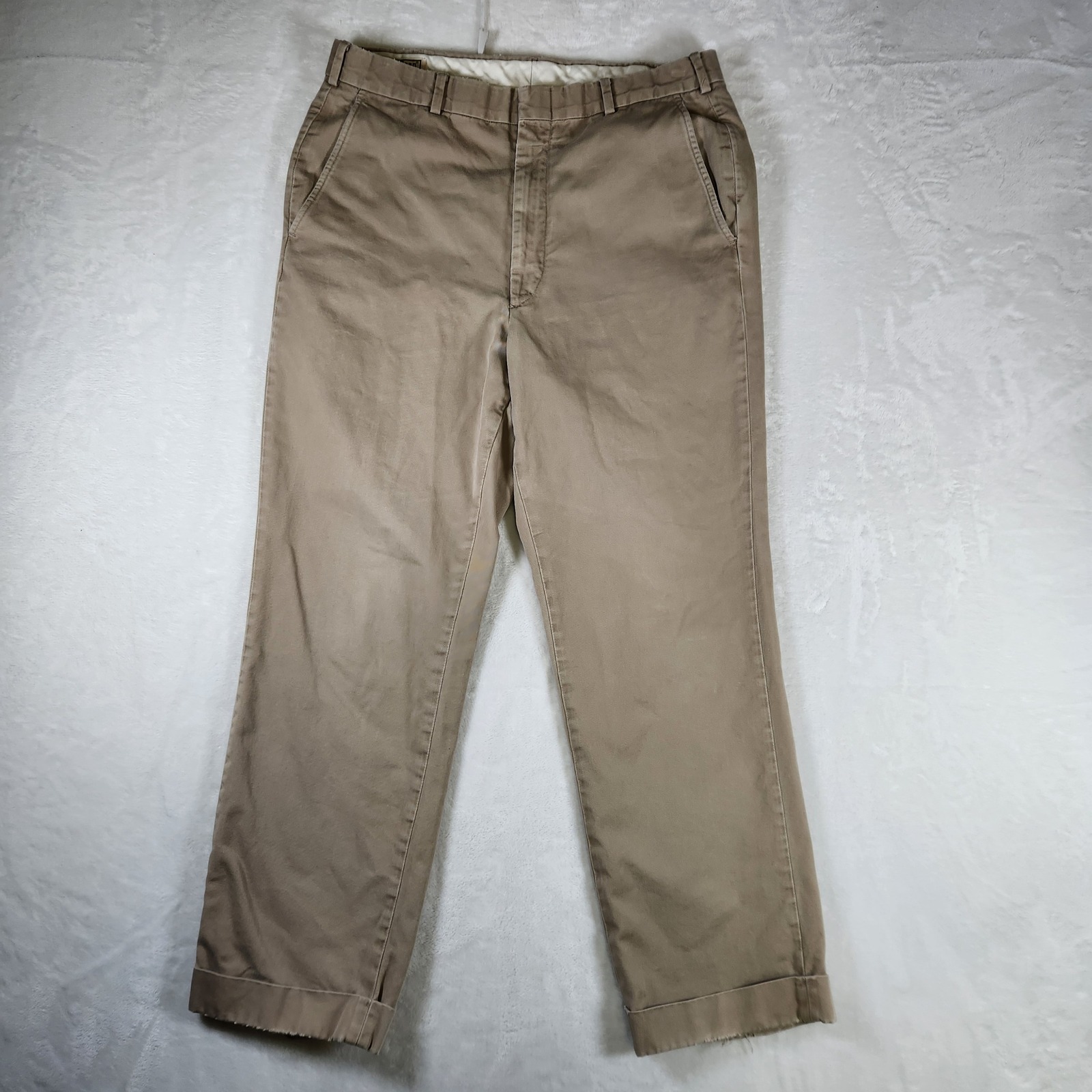 Ll Bean Mens Khaki Pants Cotton Cuffed Chino Trousers 34x29